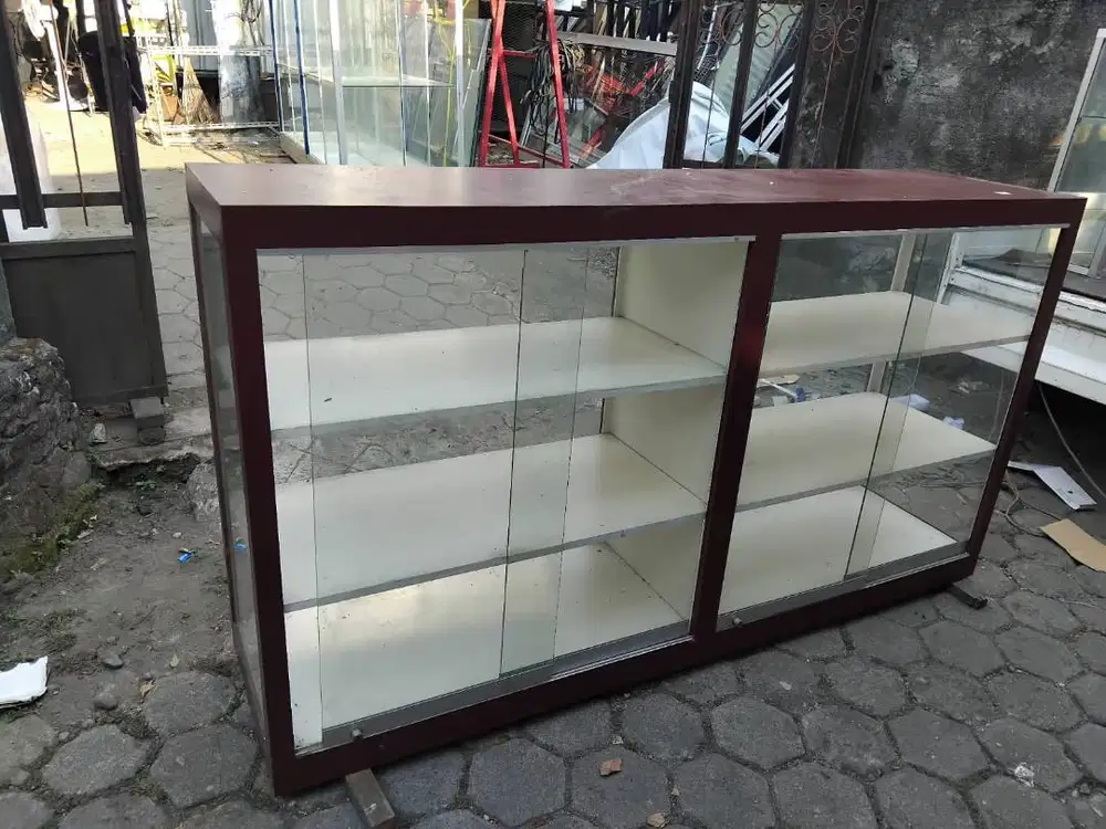 etalase toko 4 tingkat murah rangka kayu 200x40x110