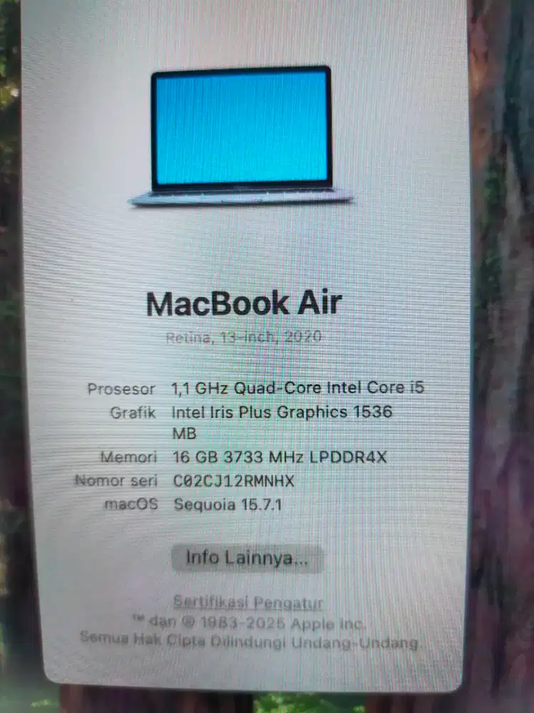 Dijual macbook Air 2020 ex ibox CC 171 Ram 16GB DDR4 SSD 256GB Mac OS