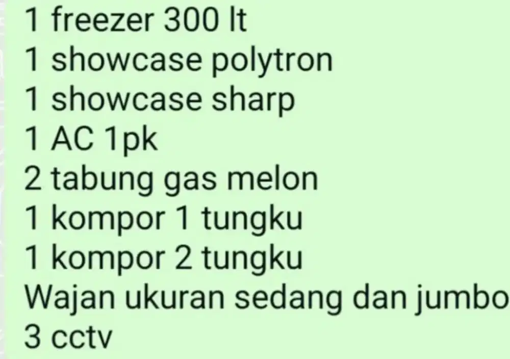 Lelang peralatan ex kedai