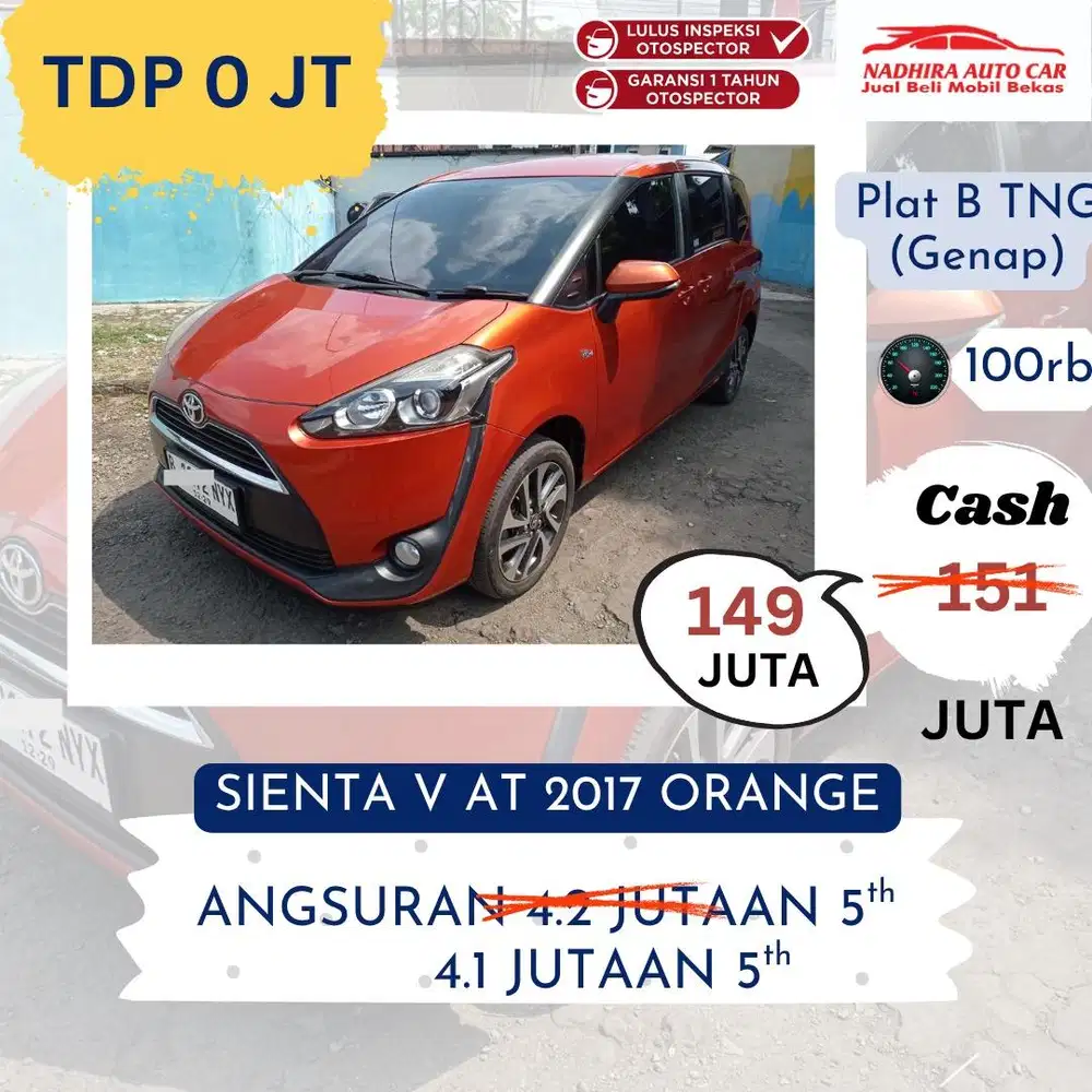 Promo TDP 0 Rupiah Sienta V AT 2017 Orange