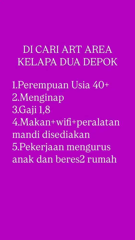DICARI ART AREA KELAPA DUA DEPOK