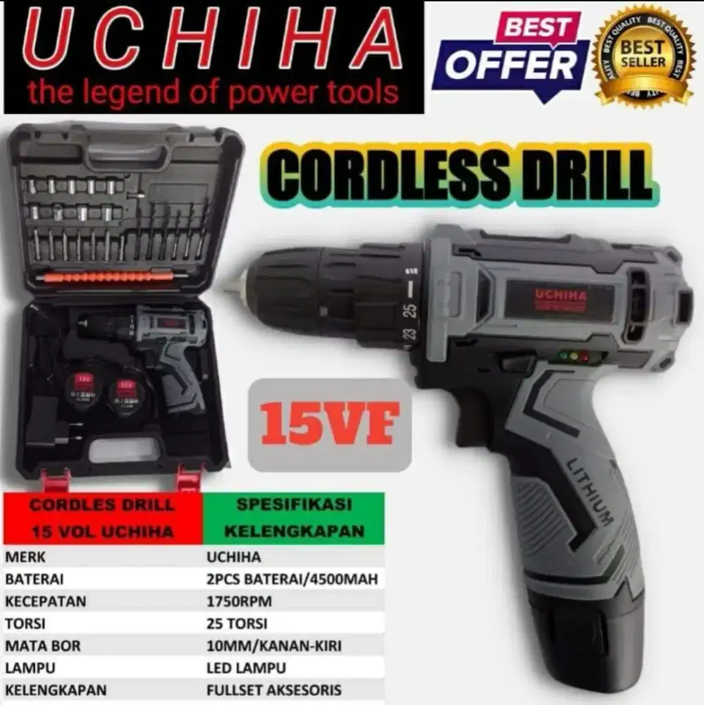 Bor batrei Multi fungsi type UC 15 merk UCHIHA. Fullset koper Bisa COD