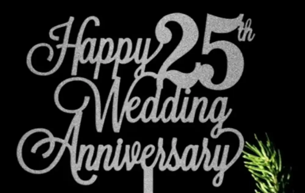 Hiasan kue Happy 25th Wedding Anniversary cake topper small