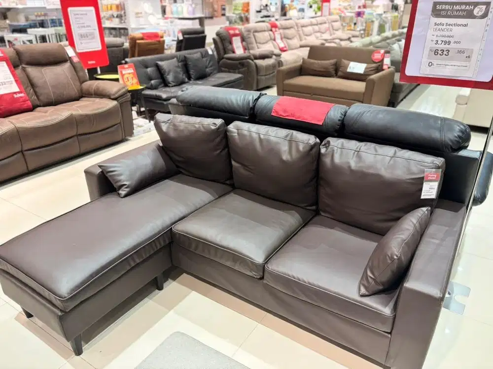Sofa leather 3 seater bahan kulit sintetis