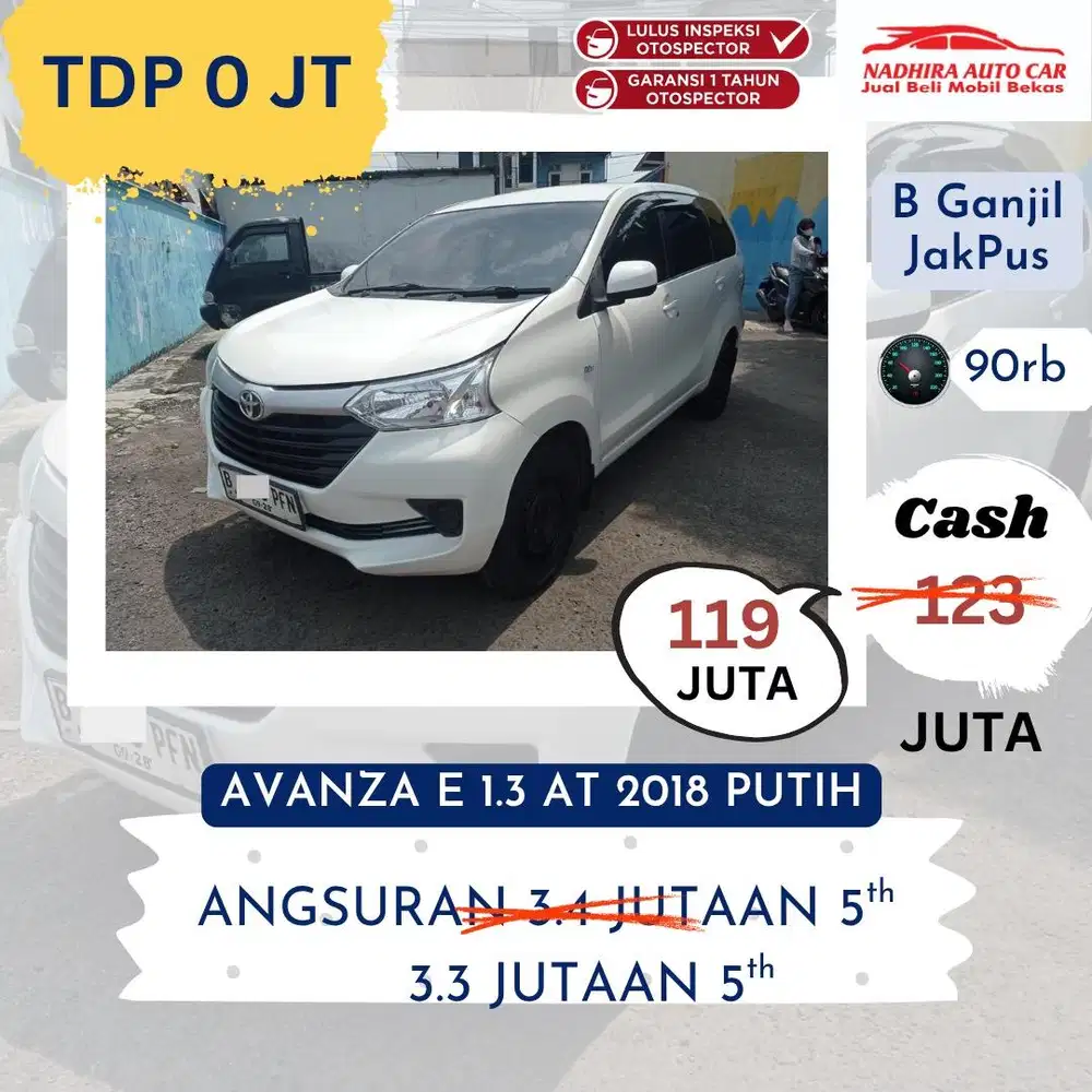 Promo TDP 0 Rupiah Avanza E 1.3 AT 2018 Putih
