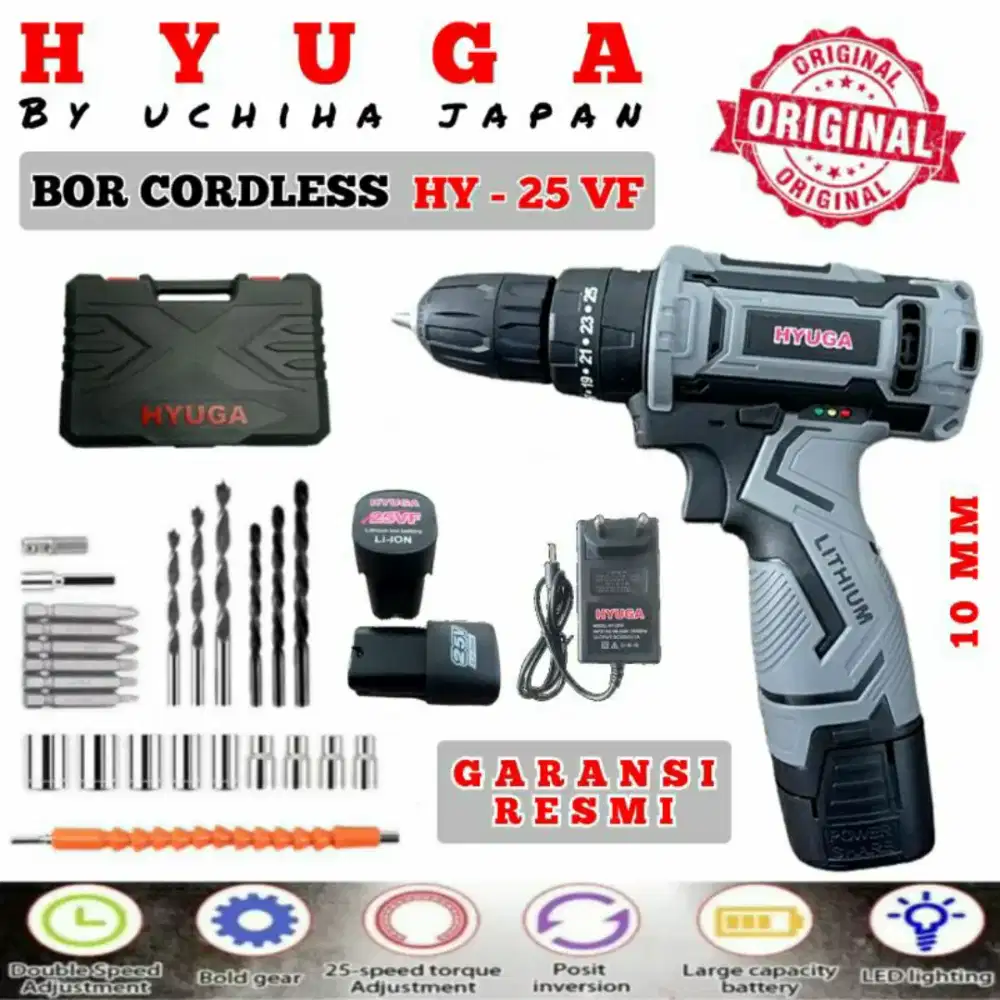 Mesin Bor Baterai Cordless 25Vf HyugaJapan ByUCHIHA Impact Dril Fulset