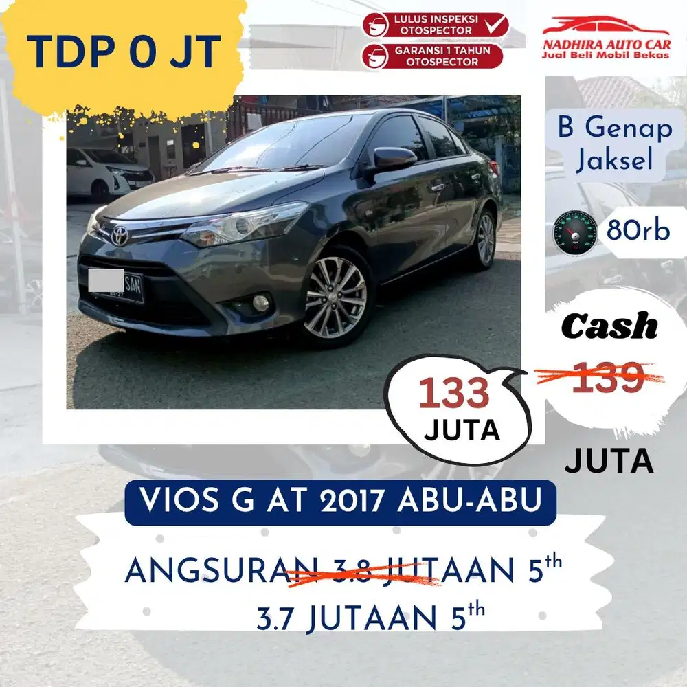 Promo TDP 0 Rupiah Vios G AT 2017 Abu-abu