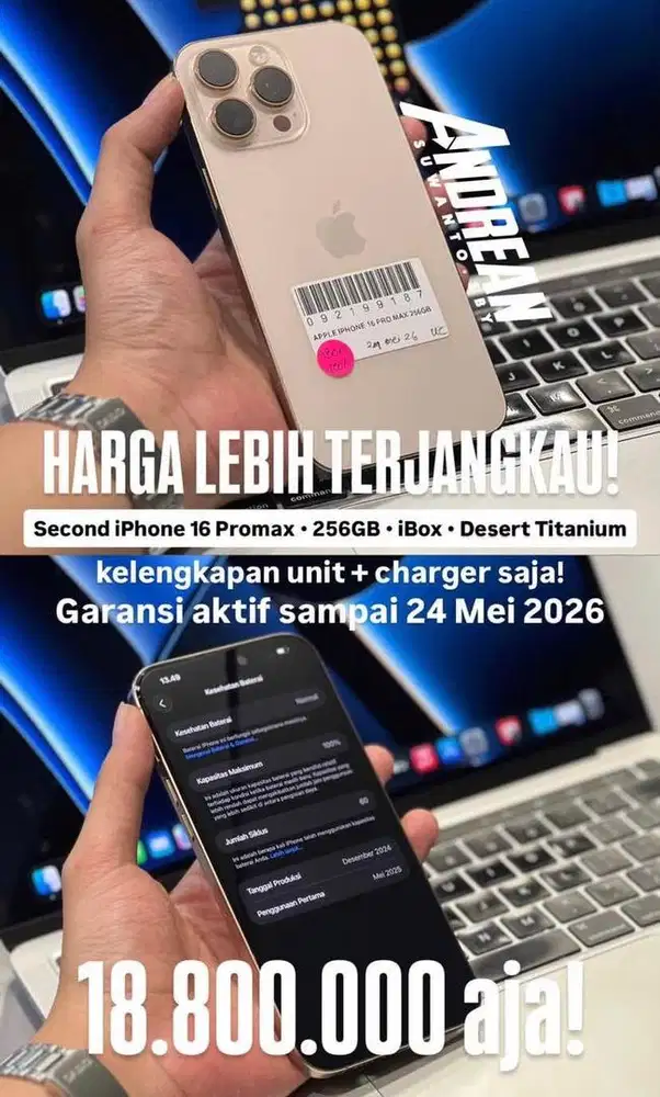 Second Iphone 16 Promax 256 gb ibox unit dan charger