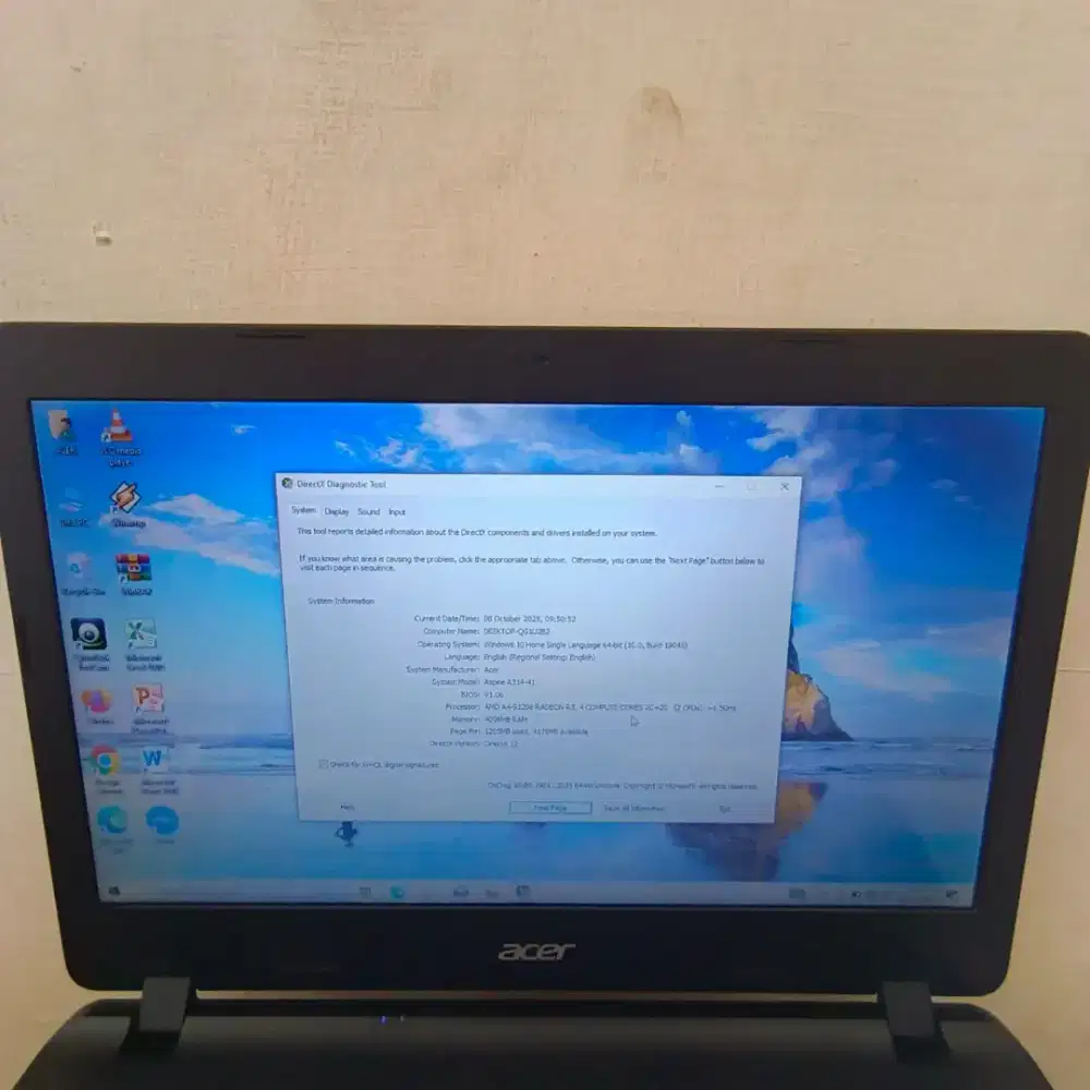 JUAL LAPTOP ACER ASPRIRE A314-41 AMD A4-9120e RAM4GB,SSD128+HDD320GB