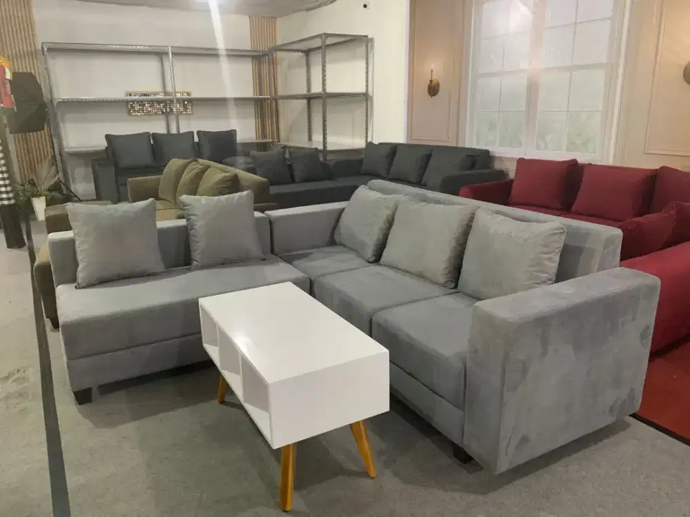 Sofa L minimalis + meja ( ready siap kirim )