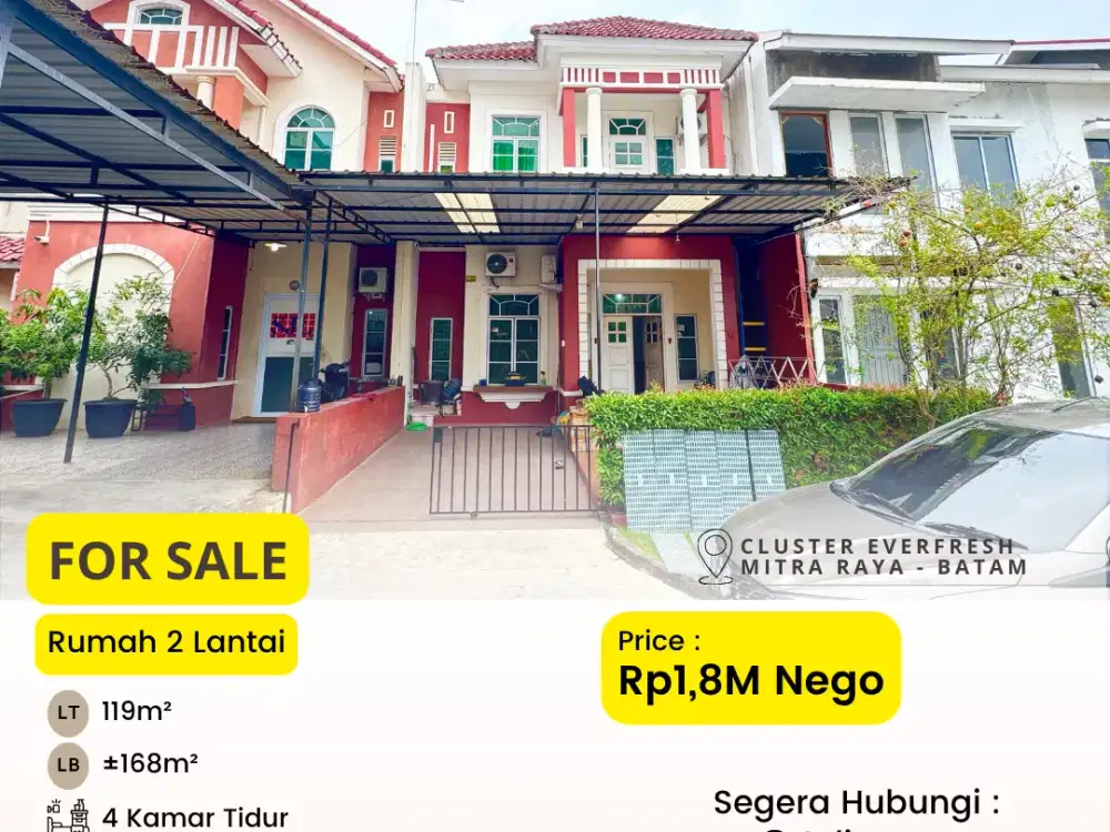 Dijual CEPAT Rumah 2 Lantai di Cluster Everfresh Mitra Raya Batam Center