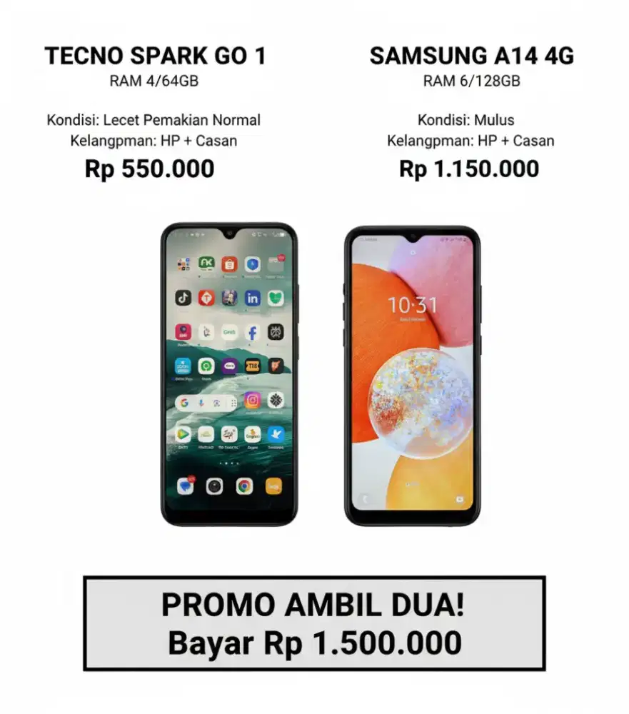 Samsung A14 4G, Tecno spark go 1