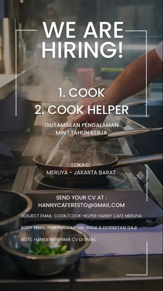 DIBUTUHKAN COOK & COOK HELPER AREA MERUYA UTARA
