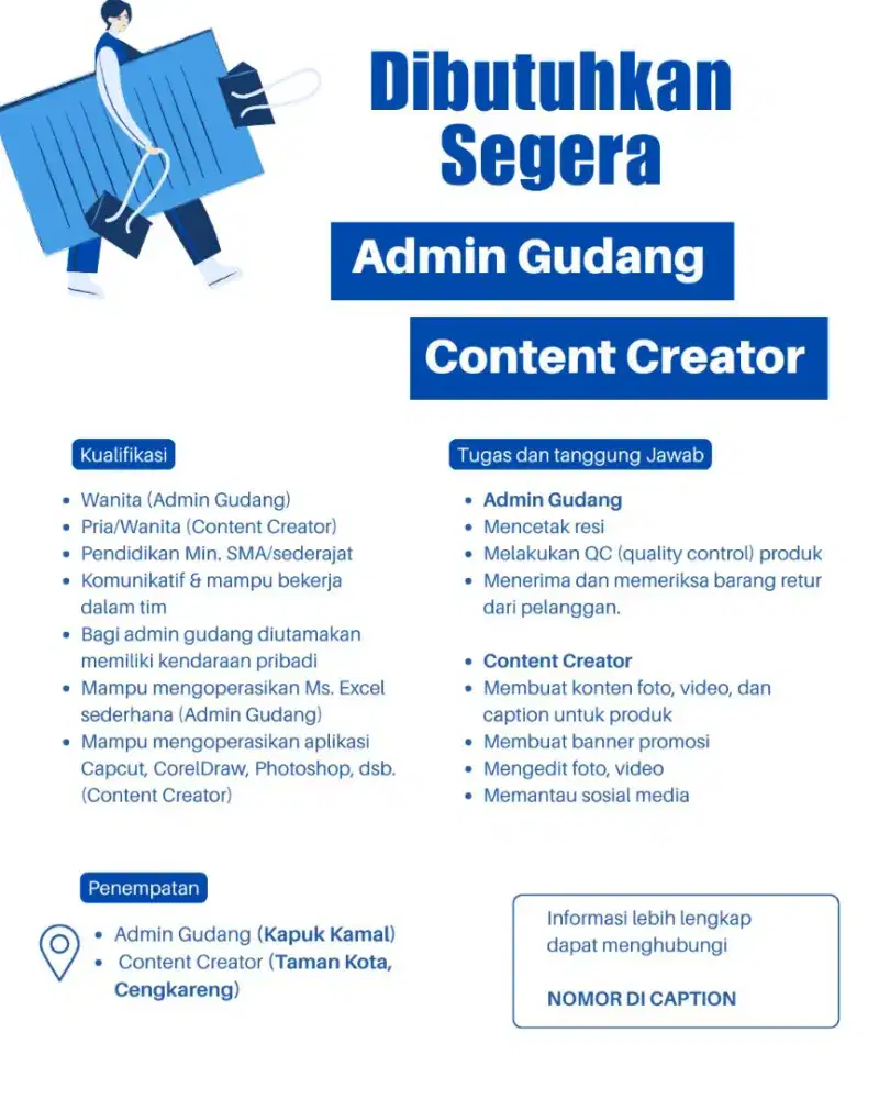 Lowongan Admin Gudang, Content Creator