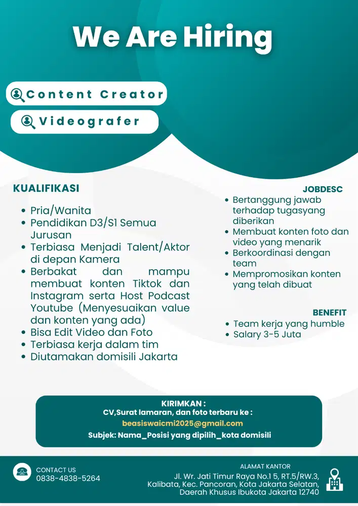 OPEN RECRUITMENT CONTENT CREATOR DAN VIDEOGRAFER