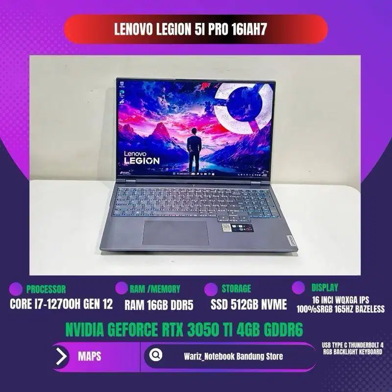 LENOVO LEGION 5 PRO 16IAH7 CORE I7-12700H NVIDIA RTX 3050 Ti RAM 16GB