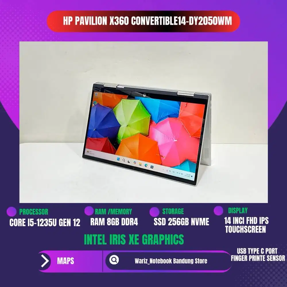 HP PAVILION X360 CONVERTIBLE 14 DY1050WM CORE I5-1235U RAM 8GB SSD 256