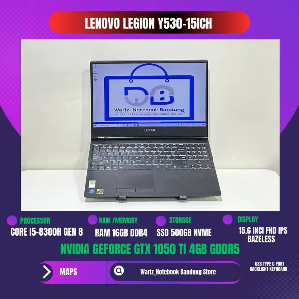 LENOVO LEGION Y530 CORE I5-8300H NVIDIA GTX 1050 Ti RAM 16GB SSD 512GB