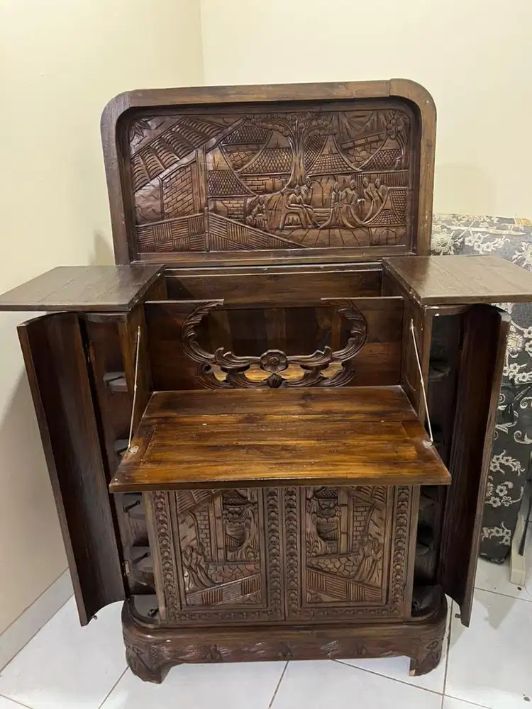 MEJA BIR FULL UKIR KAYU JATI ASLI