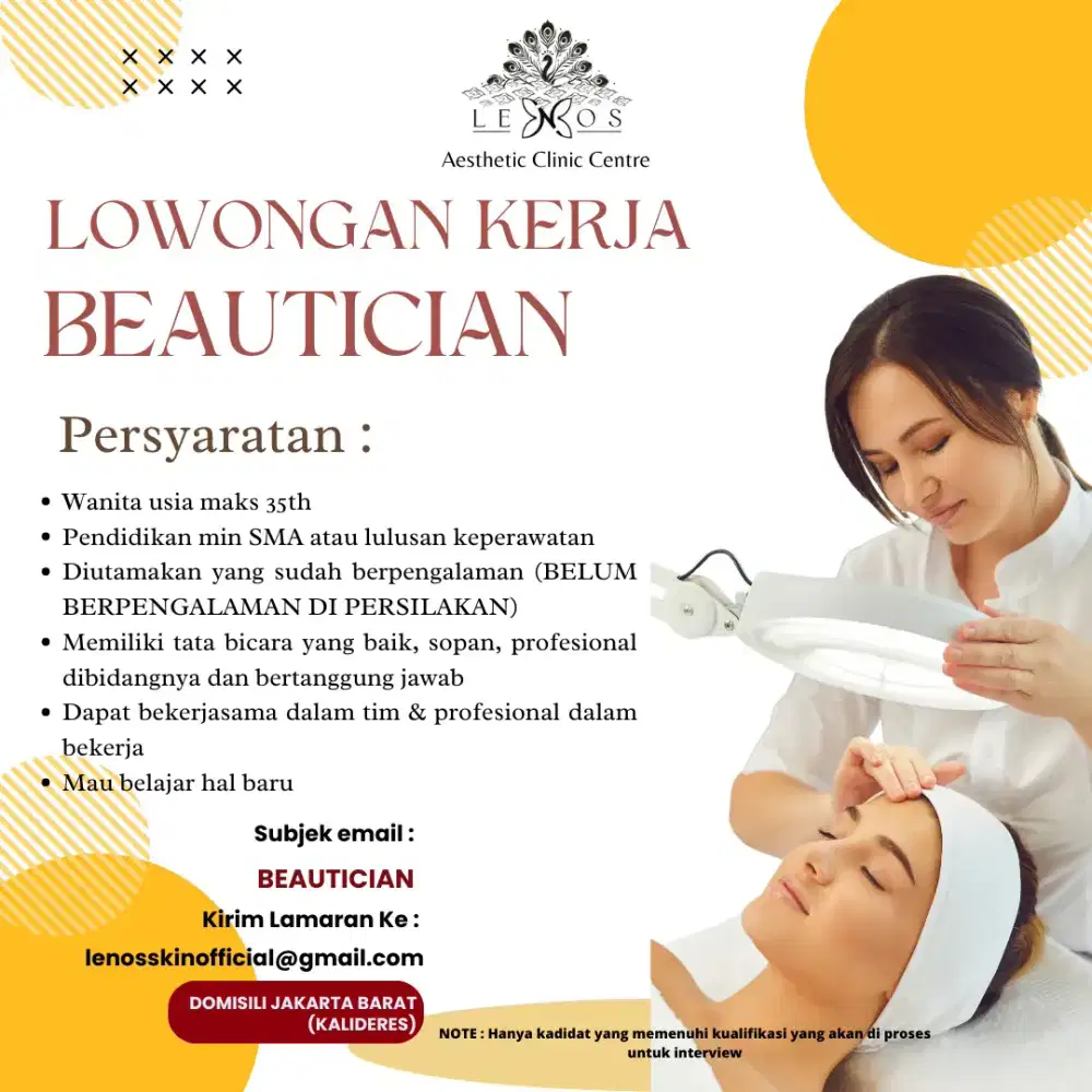 DIBUTUHKAN SEGERA POSISI BEAUTICIAN
