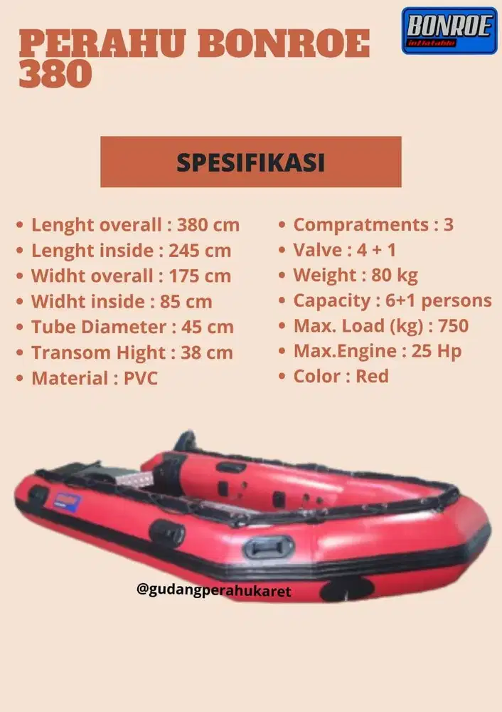 Perahu Karet Bonroe 380 kap 6 orang