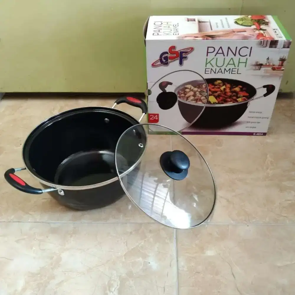 Panci Kuah Enamel + Tutup Kaca GSF G-4024