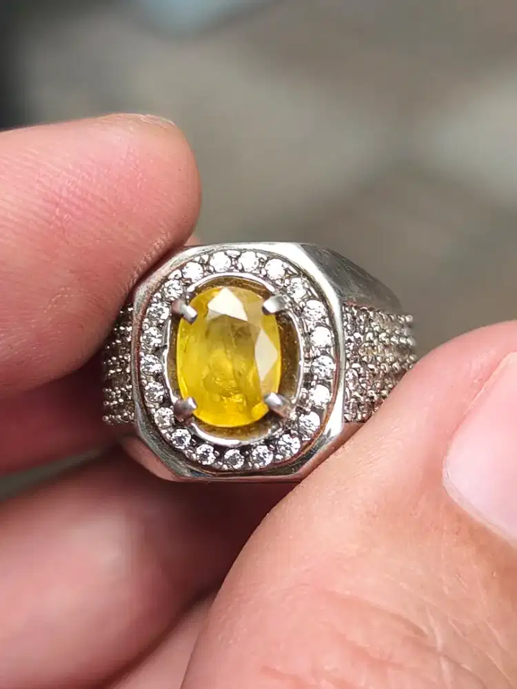Batu yellow safir sapphire 2.03 crat ring perak memo MGL