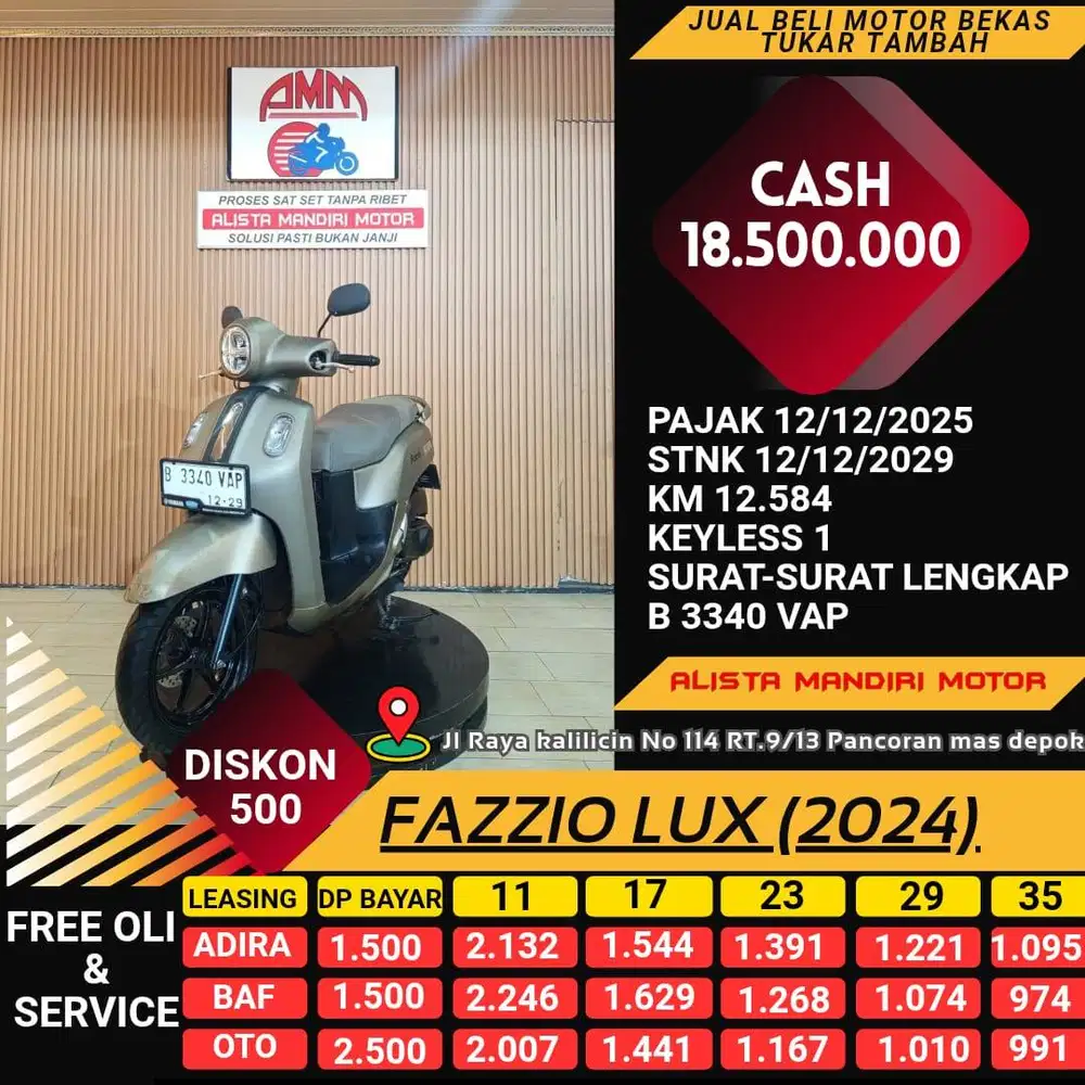 FAZZIO LUX 2024 MOTOR MATIC HARGA NEGOTIABLE BISA DI KREDIT RASA BARU