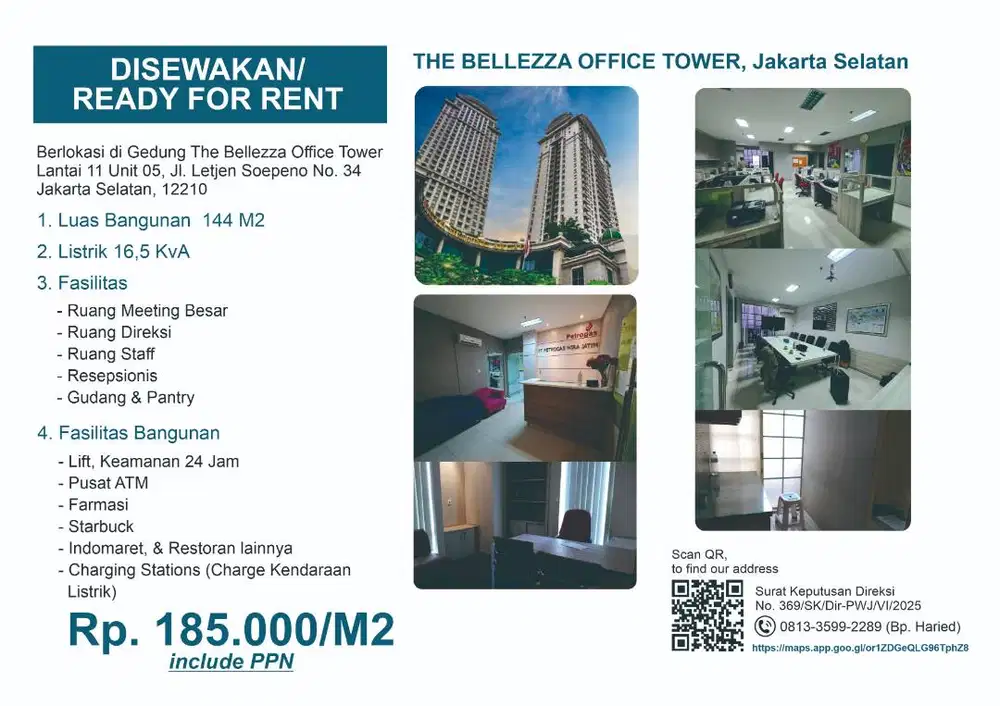 DISEWAKAN / READY FOR RENT / FULL FURNISH/Rp. 185.000 M2 (include PPN)