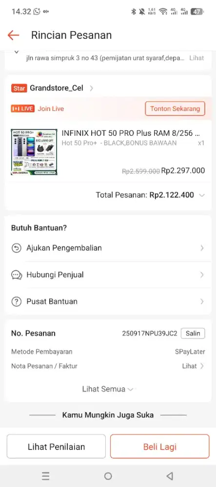 di jual hp infinix hot 50 pro+