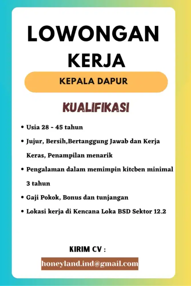 Head Kitchen / Kepala Dapur