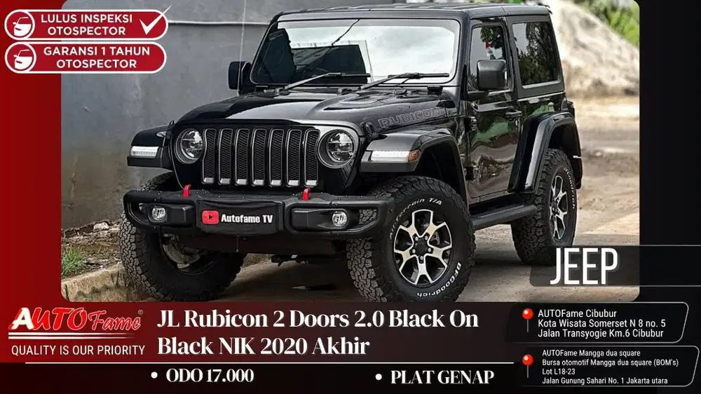 Jeep JL Rubicon 2 Doors 2.0 Black On Black NIK 2020 Akhir