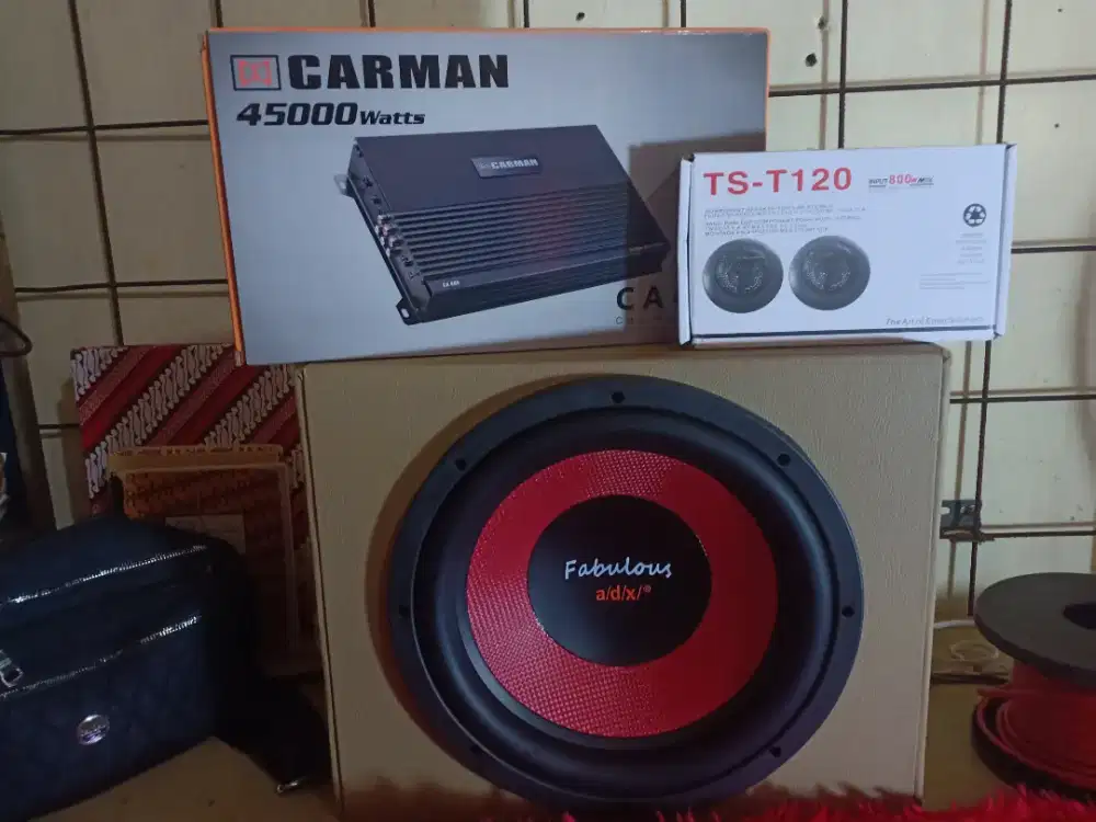 Power 4Chnl, subwoofeer 12 inchi,Box sub mdf, Tweter Instalasi+Psang