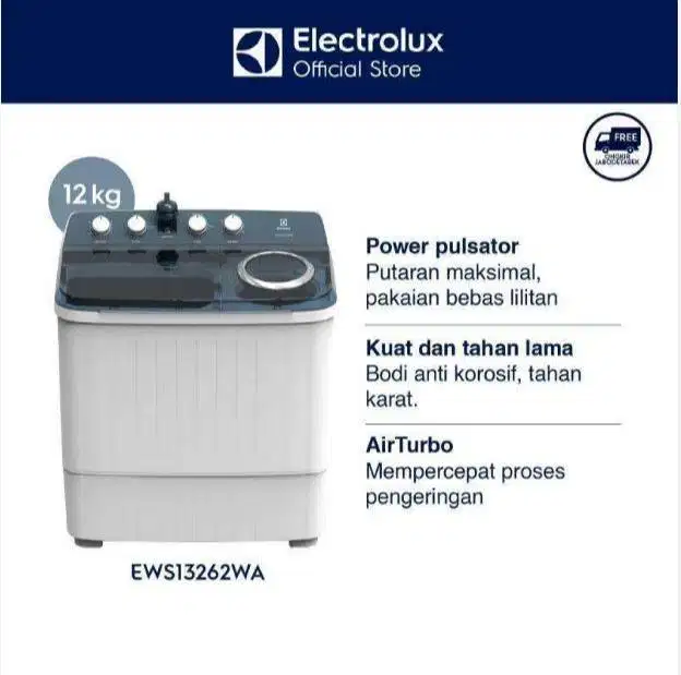 Electrolux Mesin Cuci Twin Tub EWS13262WA 12kg