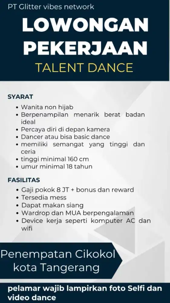 Talent dancer, Host live NPC, moderator live, TRANSLATOR MANDARIN
