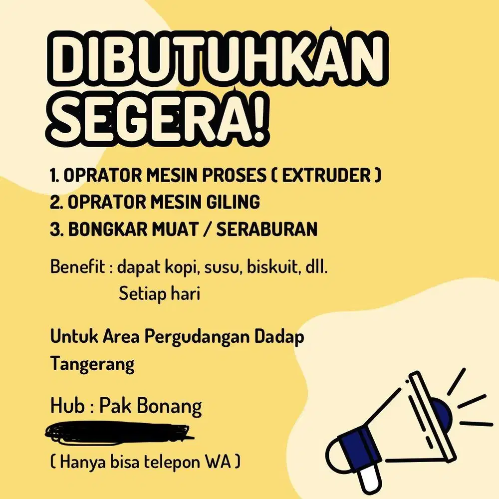 LOWONGAN KERJA AREA TANGERANG DADAP KOSAMBI