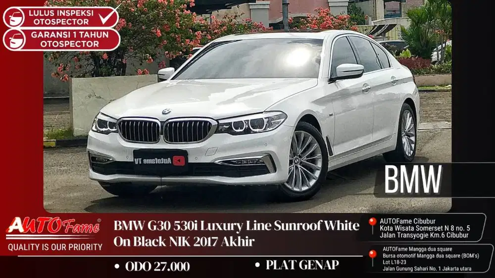 BMW G30 530i Luxury Line Sunroof White On Black NIK 2017 Akhir