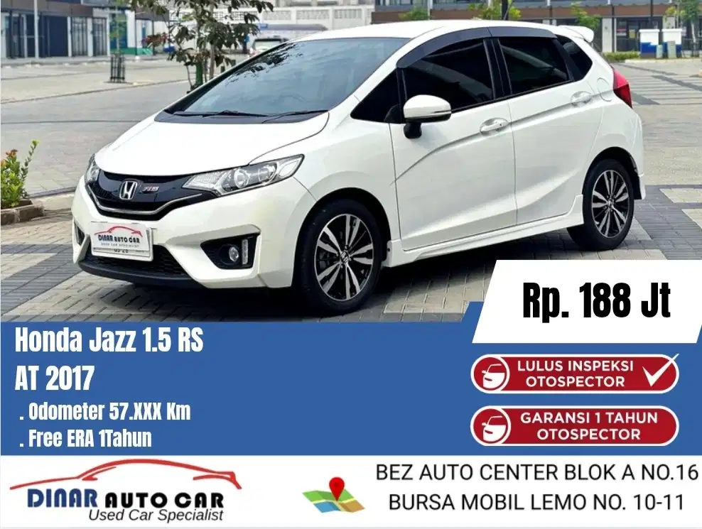 (25Jt) Honda Jazz RS 2017 Matic Putih Km 57Rb Warenty 1Th *Dinar Auto*