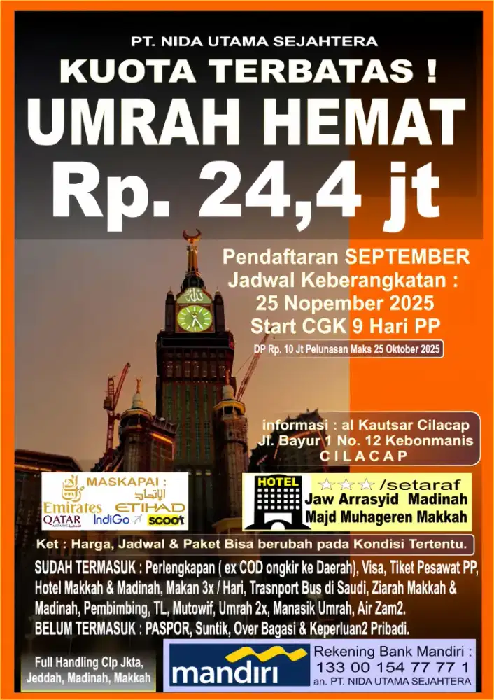 Umrah nyaman dan hemat mulai 24.4jtan