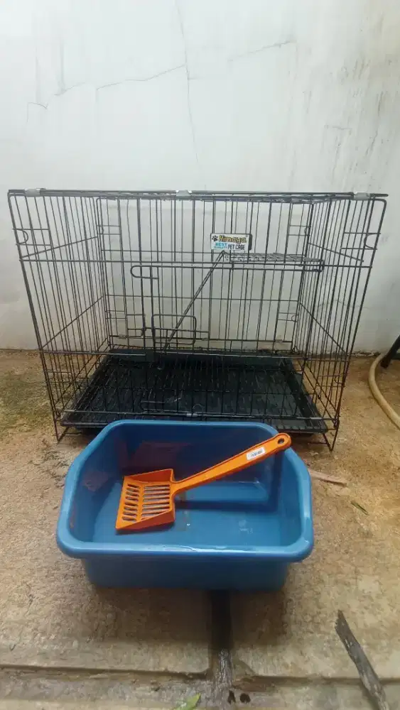 KANDANG KUCING UKURAN 60. GRATIS PASIR ZEOLIT, WADAH PASIR, SARINGAN.