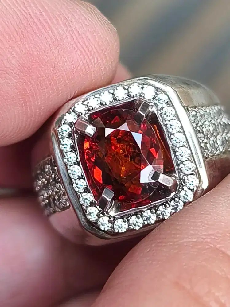 Cincin Batu garnet Mandarin 1.77 crat ring perak memo skylab
