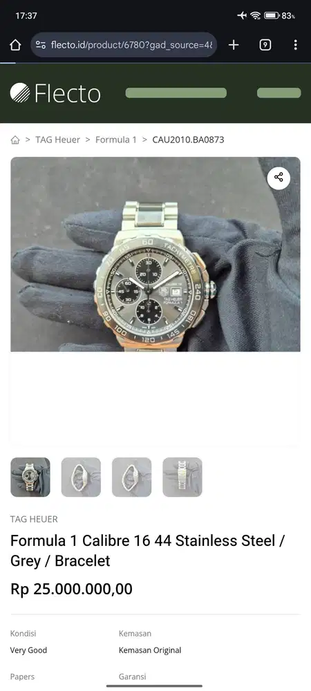 Tagheuer formula 1 calibre16 stanless grey