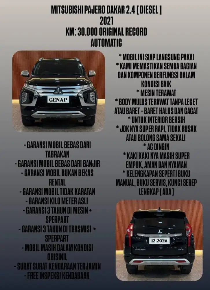 [ 3 YEAR WARRANTY ] PAJERO DAKAR 2.4 AT 2021 MOBIL SIAP LANGSUNG PAKAI
