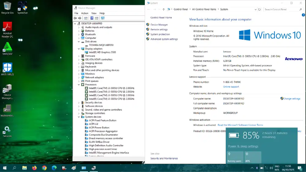 Laptop Core i3 Gen-5 RAM 8GB Win ORI 15,6in SLIM Full HD LENOVO 15IKB