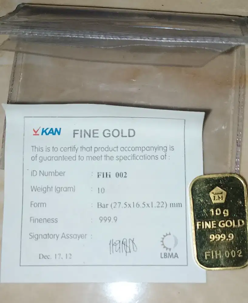 Jual emas Antam retro 10 Gr. Bungkus dan sertifikat lengkap.