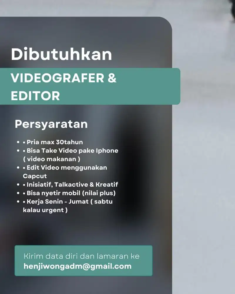 Lowongan Videografer & Editor