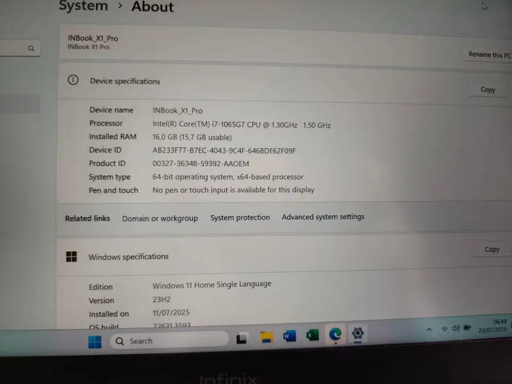 Infinix x1 pro I7 Gen 10 ram 16 GB Internal 256 GB lengkap siap TT