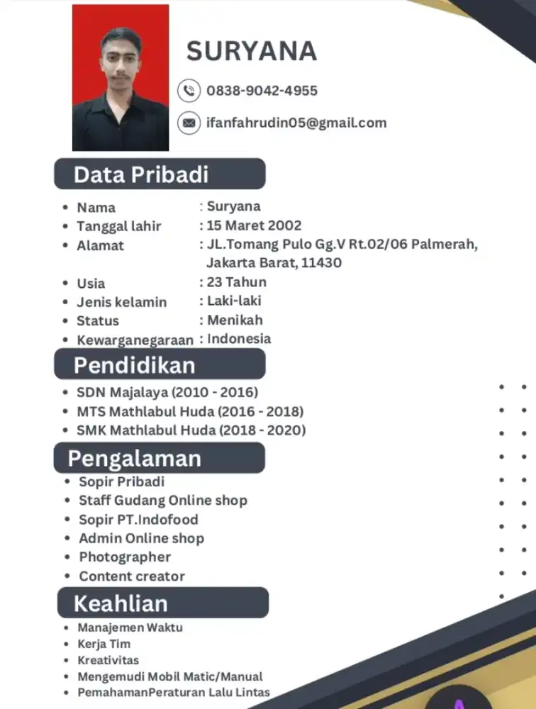 Semoga ada yg lagi membutuhkan supir/asisten pribadi, DRIVER barang
