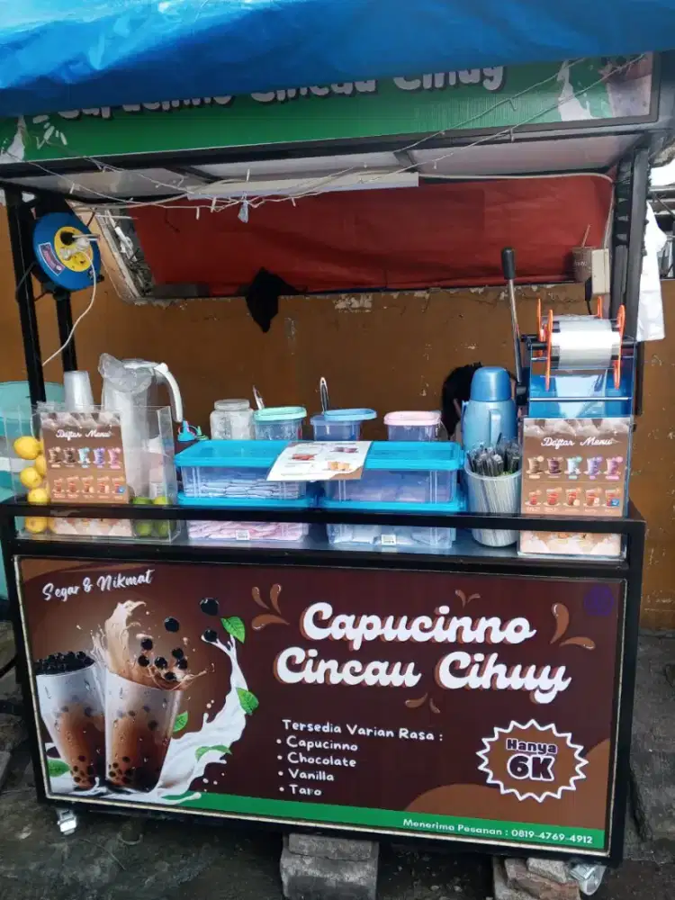 Dijual Gerobak Bekas Minuman Capcin – Siap Pakai & Kondisi Bagus!