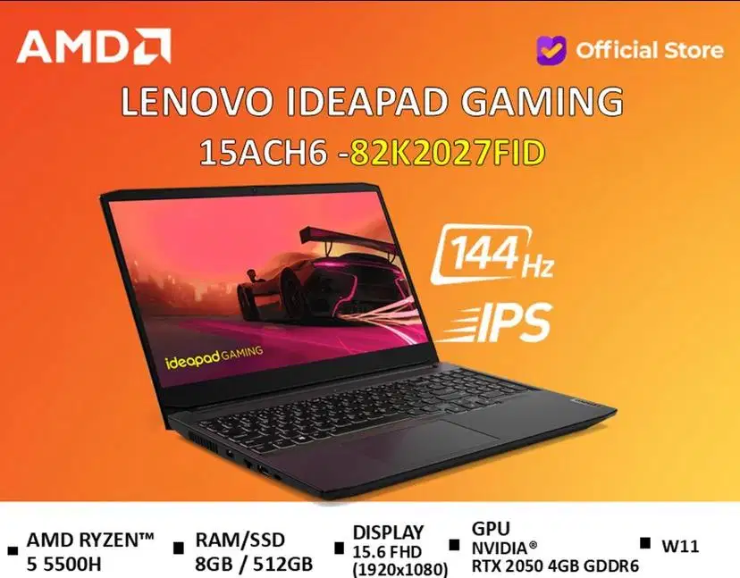 Laptop Gaming Lenovo Ideapad 3 R5 5500H RTX2050, BEKAS ISTIMEWA